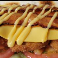 Psycho Chicken · Chicken cutlet, melted Mozzarella, bacon.