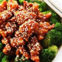 Sesame Chicken  · Hot and spicy. Chunks of chicken specially prepared surrounded by broccoli and showered with...
