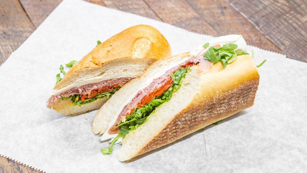 Classic Italiano Sandwich · Prosciutto, fresh mozzarella, roasted pepper and arugula.
