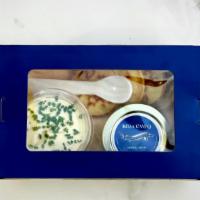 Osetra Bento Box  · Osetra Bento box: includes 1/2 oz or 1 oz of Imperial Osetra caviar + 6 canapé blinis (or 2o...