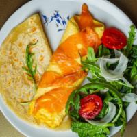 Florentine Omelette · Delicious breakfast Omelette made with three eggs, spinach, and feta cheese. Served with a s...