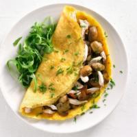 Mushroom Omelette · Delicious breakfast Omelette made with three eggs and mushrooms. Served with a side of Toast...