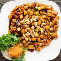 Kung Pao With Chicken Combo Plate · Served with egg roll, soup and roast pork fried rice.
