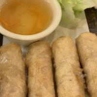 Spring Rolls On Rice Vermicelli · Served with peanut crusted scallion oil lettuce cucumber mint leaves pickle carrot pickle sh...