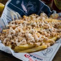 Crab Meat Fries · Real crab meat on top with special sauce