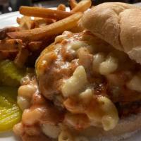Bbq Mac Burger · 8oz sirloin ground beef topped with our creamy, savory macaroni and cheese then drizzled wit...