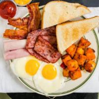 Mars Deli Platter · Eggs, bacon, or ham, or sausages. Served with home fries and toast.
