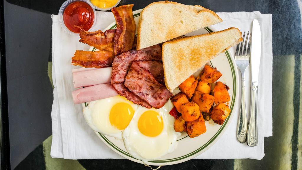 Mars Deli Platter · Eggs, bacon, or ham, or sausages. Served with home fries and toast.