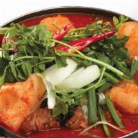 Gamja Jungol · Spicy pork bone, potato & vegetable casserole.