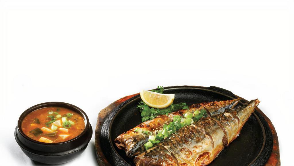 Godunguh Gui + Soup · Broiled  mackerel with a choice of a side soup.