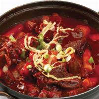 Maewoon Gal Bi Jim · Spicy prime short ribs and vegetable stew.