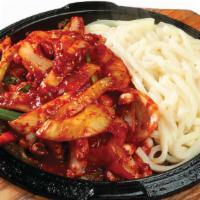 Ojinguh Bokkum · Spicy pan fried squid with vegetable and noodles.