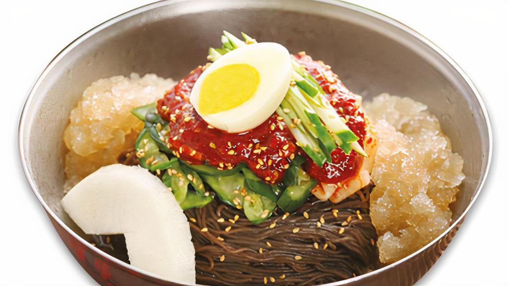 Bibim Naeng Myun · Spicy cold buckwheat noodle and egg.