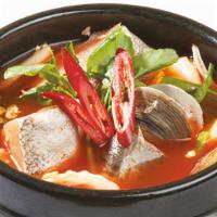 Daegu Maewoon Tang · Spicy codfish and vegetables stew.