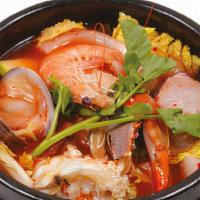Suk Uh Jigae · Spicy mixed seafood and vegetable stew.