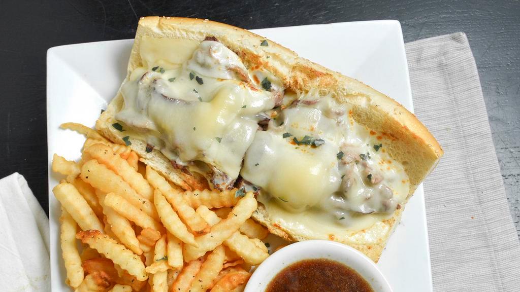 Moe · Hot roast beef and melted mozzarella with gravy or au jus on a toasted garlic hero.