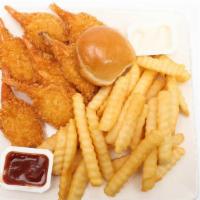 Shrimp Snack · 4 pcs fried jumbo shrimp, choice of side and house roll.