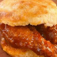 Bbq Biscuit · Two Fried Chicken Tenders tossed in BBQ Sauce on a house-made Biscuit.