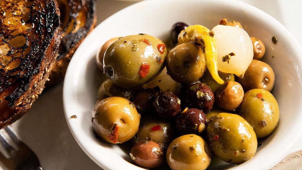  Marinated Olives · Piparras, Hummus