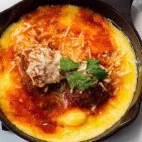 Spicy Veal Meatballs · Gouda, Parmigiano, Creamy Polenta
