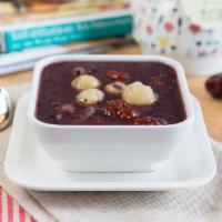 Black Rice Soup With Dried Longan & Dates · 345 - 370 calories. Dairy free, gluten free.