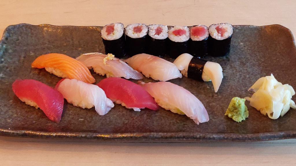 Sushi Regular ( 6Pc ) · 6 pieces sushi and 1 piece roll chef’s choice.