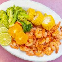 Steamed Shrimp · 1 lb. Seasoned with Old Bay garlic butter and served with your choice of side.