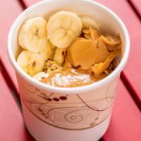 Protein Powder Oatmeal Bowl · Steel cut oats, almond butter, peanut butter, banana and granola.