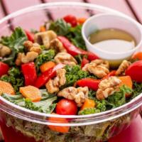 Kale Salad With  Shallot/Mint Dressing · INGREDIENTS: Salad (Kale, Shredded Carrots, Cherry Tomatos, Red Peppers, Sunflower Seeds),Sh...