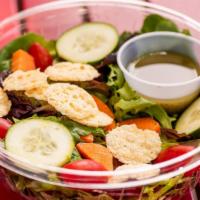 Organic Spring Mix Salad · A blend of tender baby greens, Shredded carrots, Cherry Tomatos, cucumber, gluten free parme...