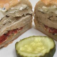 Camila'S Special Sandwich · Grilled chicken, fresh mozzarella cheese, roasted peppers and basil mayo on a roll.