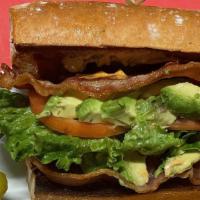 Blta Sandwich · Smoked slab bacon, lettuce, tomato, avocado, and chipotle aioli.