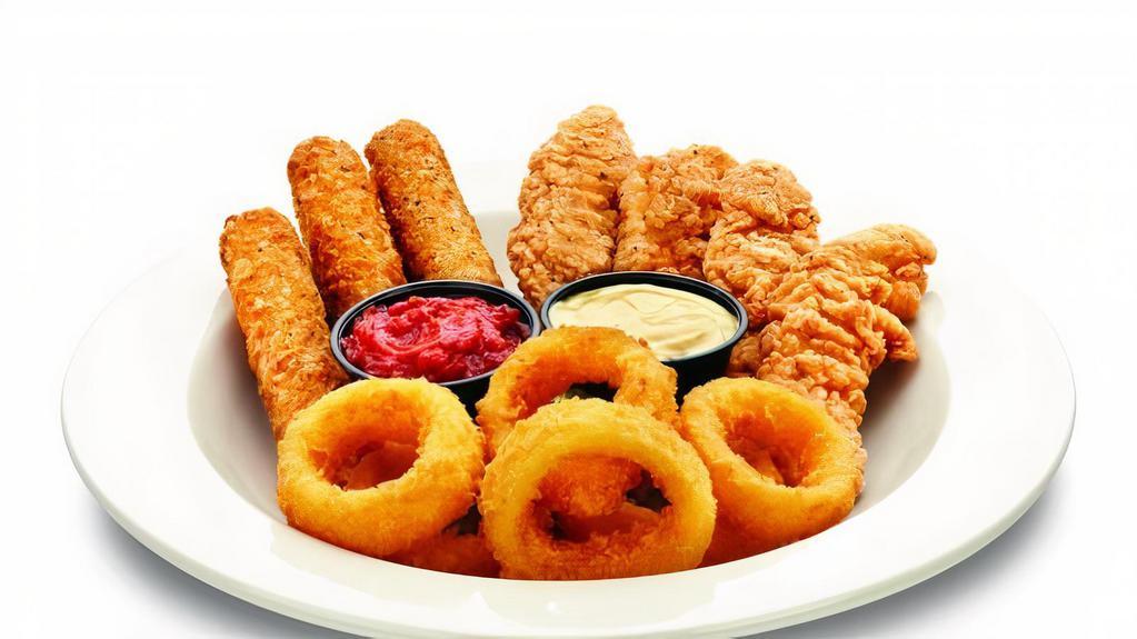 Appetizer Platter (Kori'S) · 4 Chicken Tenders,3 Mozzarella Stick, onion Rings,