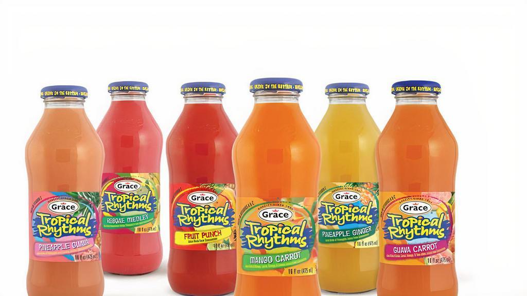 Tropical Rhythms · Choice of : fruit punch, guava carrot, island mango, mango carrot, pineapple guava and sorrel ginger.