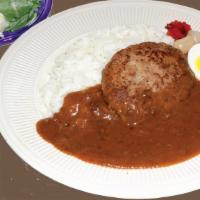 Hamburg Curry · Beef hamburger & curry over rice.
