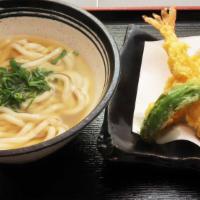 Tempura Udon · Shrimp & vegetable tempura hot udon.