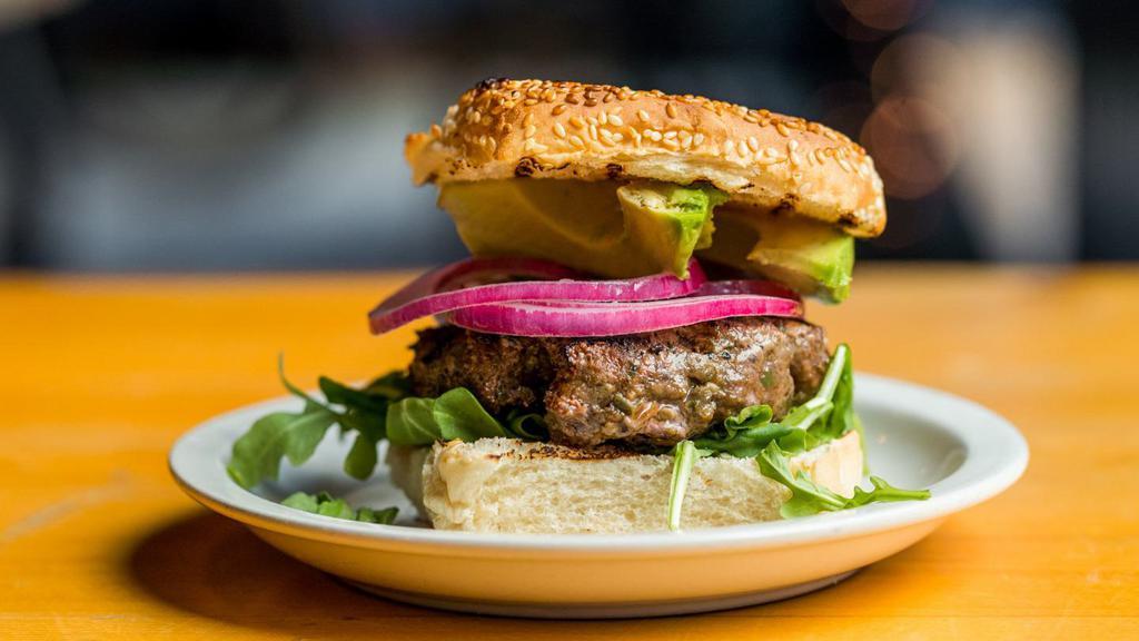 Spicy Patty · Spicy. Beef short rib and brisket blend patty blended with habanero, jalapeño, and serrano peppers; avocado, arugula, pickled red onions on a sesame bun.
