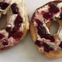 Bagel With Plain Cream Cheese And Grape Jelly · 