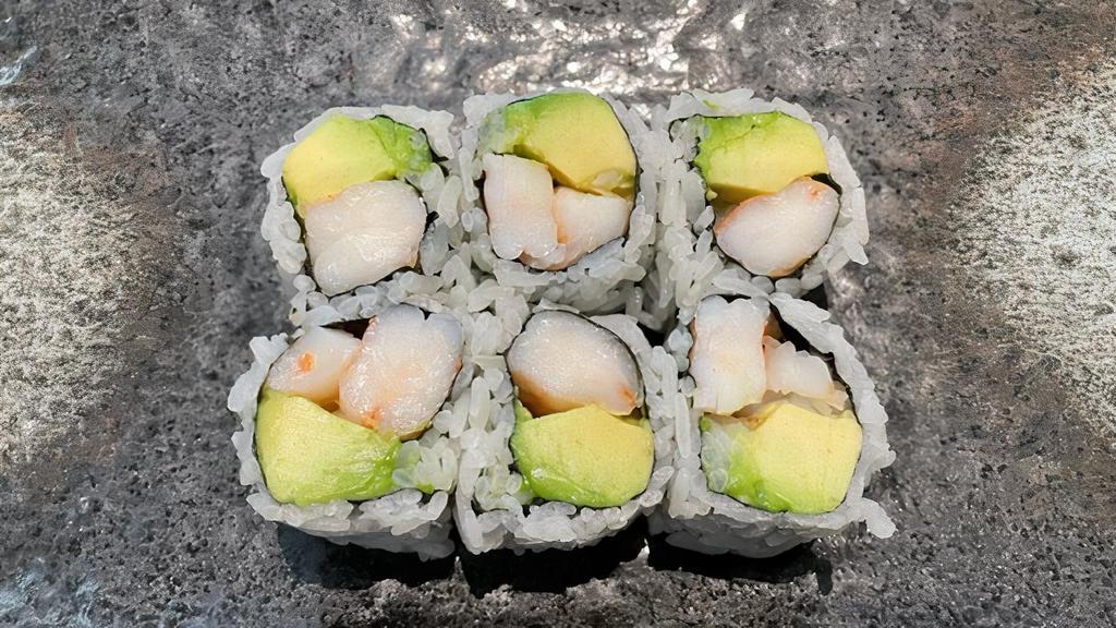 Shrimp Avocado Roll · Sushi roll prepared with Shellfish and avocado.