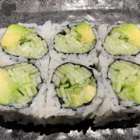 Cucumber Avocado Roll · Vegetarian. Sushi roll prepared with cucumber and avocado.