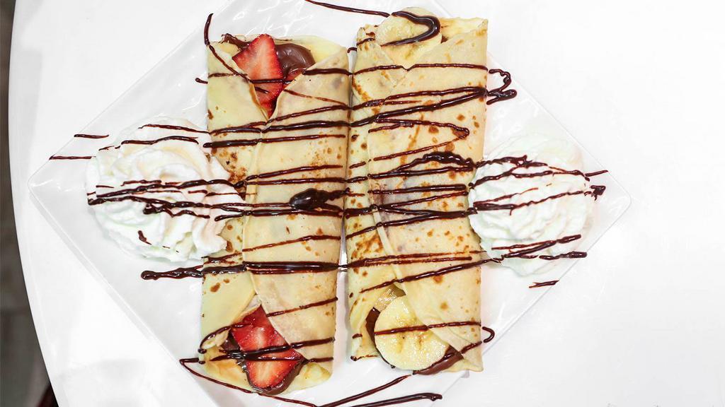 Crepes Maison · In house freshly made crepes with two toppings of your choice.