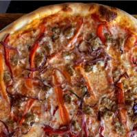 Sausage & Peppers · Italian Sausage, Roasted Red Peppers & Caramelized Red Onions. Like a year round San Gennaro...