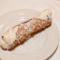 Cannoli · Jumbo pastry shell filled with creamy ricotta cheese and. chocolate chips.