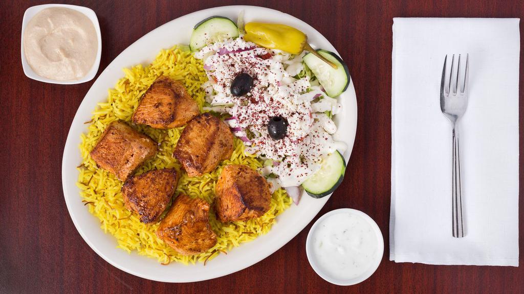 Chicken Shish Kebab Platter · Picked For you. Platters come with Brown rice and salad (Lettuce, tomato, cucumber, cabbage, and onion.