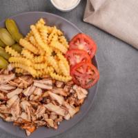 Chicken Shawarma · Juicy, thinly sliced, spit roasted chicken shawarma seasoned to perfection. Served with pick...