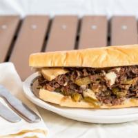 California Cheese Steak Submarine Sandwich · With lettuce, tomato, and mayonnaise.