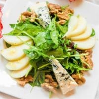 Pear Roquefort Salad · Walnut oil, Lemon juice dressing