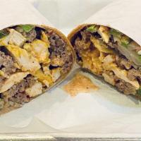 Super Protein Wrap · Chicken and lean bison with onions and peppers cooked with mildly spicy fuel sauce.