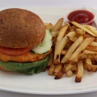 Chicken Burger Combo · Lean ground chicken burger with herbs and spices.