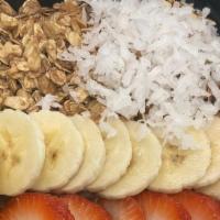 Graham Acai Bowl · Blended: acai, banana, peanut butter, almond milk. Toppings: strawberries, peanut butter, ca...
